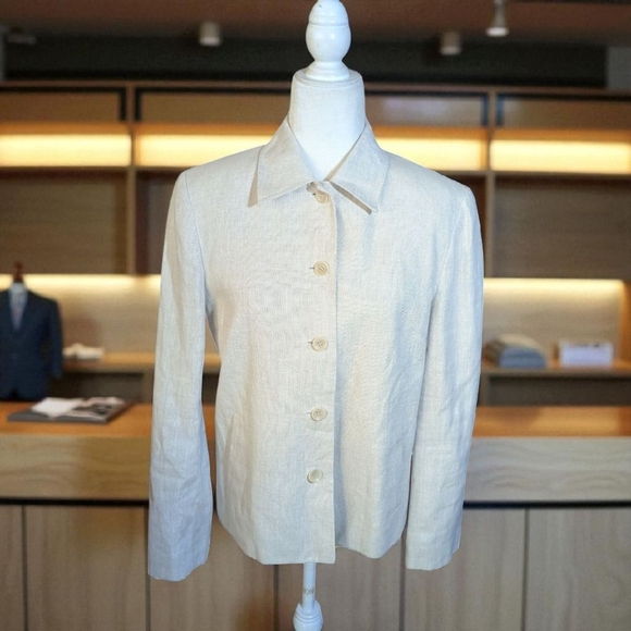 Vtg Talbots Quiet Luxury Irish Linen Cream Neutral Old Money Classic Blazer Sz 6 - Picture 1 of 8